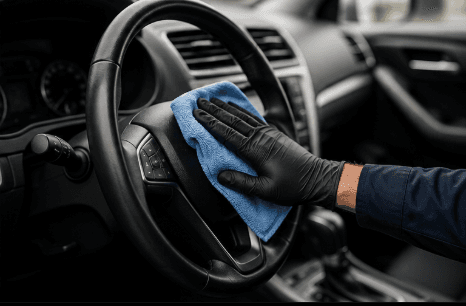 Professional interior steering wheel cleaning